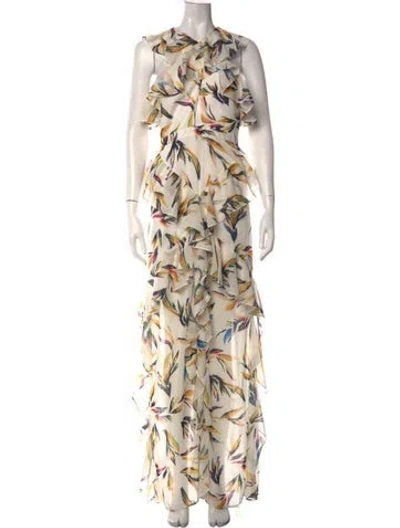 Pre-owned Amur Floral Print Long Dress In Neutral