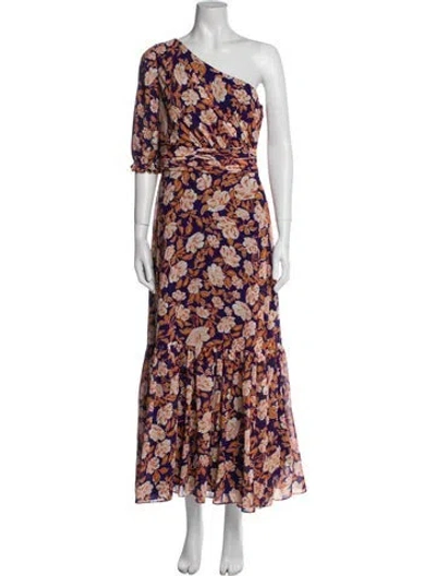 Pre-owned Amur Floral Print Long Dress In Orange