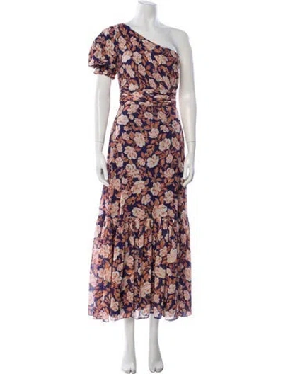 Pre-owned Amur Floral Print Long Dress In Orange