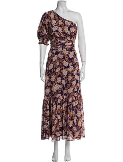 Pre-owned Amur Floral Print Long Dress In Orange