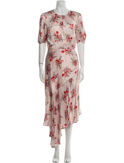 Pre-owned Amur Floral Print Long Dress In Pink