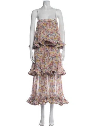 Pre-owned Amur Floral Print Long Dress In Pink
