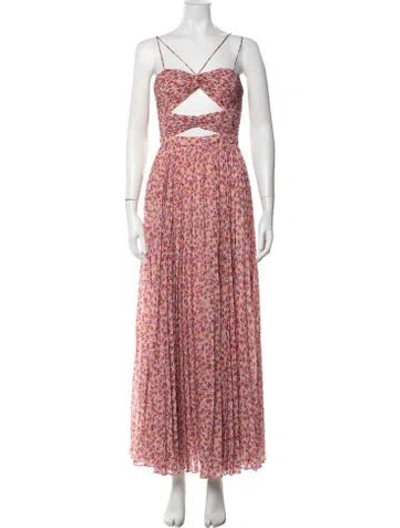 Pre-owned Amur Floral Print Long Dress In Pink