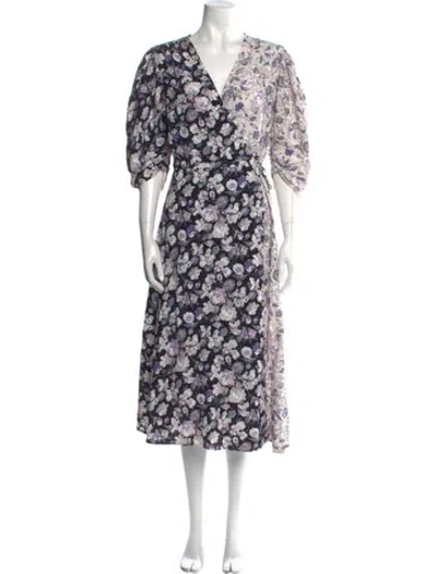 Pre-owned Amur Floral Print Long Dress In Purple