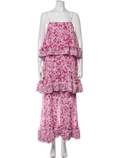 Pre-owned Amur Floral Print Long Dress In Purple