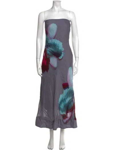 Pre-owned Amur Floral Print Long Dress In Purple