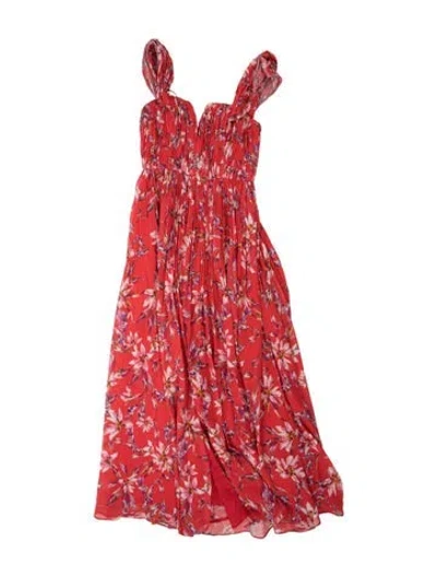 Pre-owned Amur Floral Print Long Dress In Red