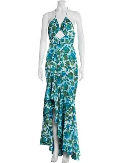 Pre-owned Amur Floral Print Long Dress W/ Tags In Blue