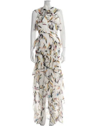 Pre-owned Amur Floral Print Long Dress W/ Tags In Neutral