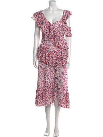 Pre-owned Amur Floral Print Long Dress In White