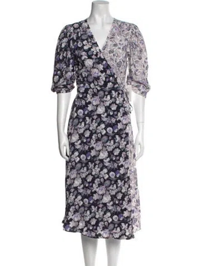 Pre-owned Amur Floral Print Midi Length Dress In Black