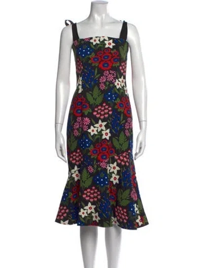 Pre-owned Amur Floral Print Midi Length Dress In Black