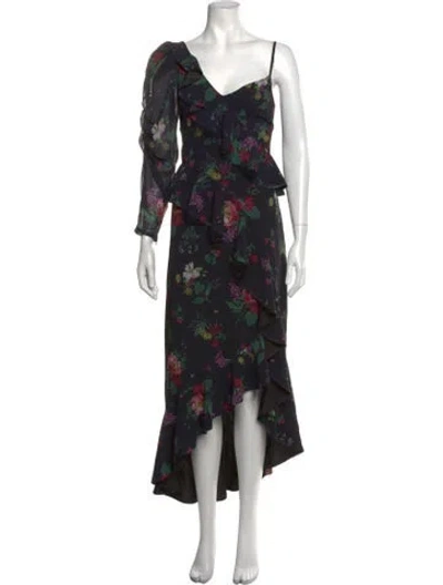 Pre-owned Amur Floral Print Midi Length Dress In Black