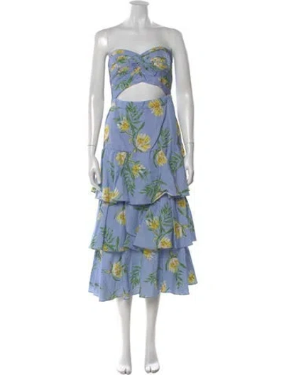 Pre-owned Amur Floral Print Midi Length Dress In Blue