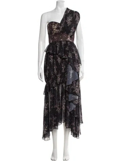 Pre-owned Amur Floral Print Midi Length Dress In Blue
