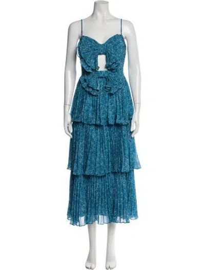 Pre-owned Amur Floral Print Midi Length Dress In Blue
