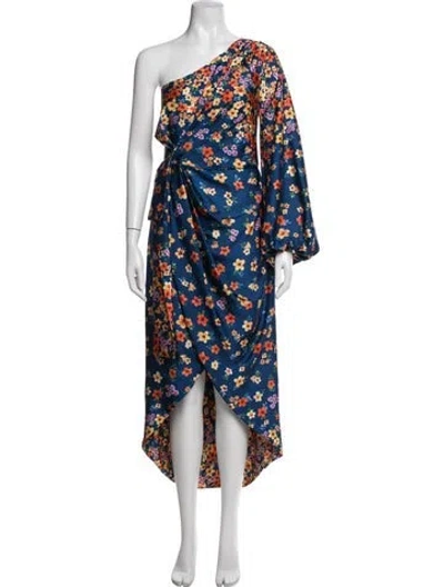 Pre-owned Amur Floral Print Midi Length Dress In Blue