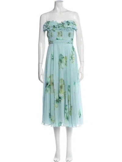Pre-owned Amur Floral Print Midi Length Dress In Blue