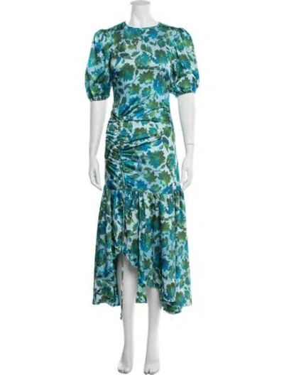 Pre-owned Amur Floral Print Midi Length Dress In Blue