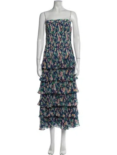 Pre-owned Amur Floral Print Midi Length Dress In Blue