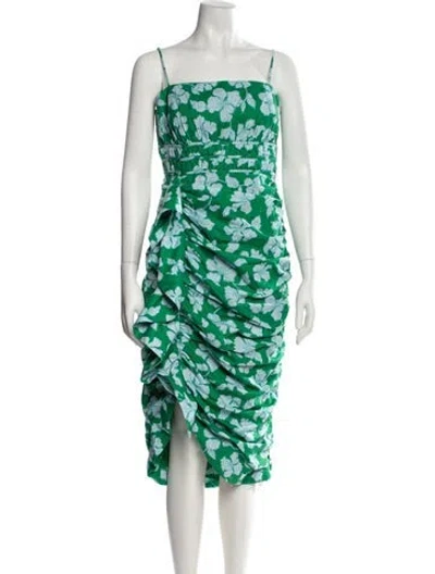 Pre-owned Amur Floral Print Midi Length Dress In Green