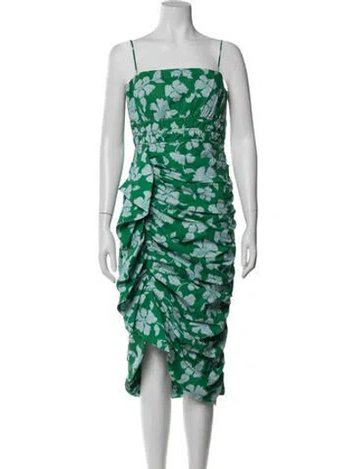 Pre-owned Amur Floral Print Midi Length Dress In Green