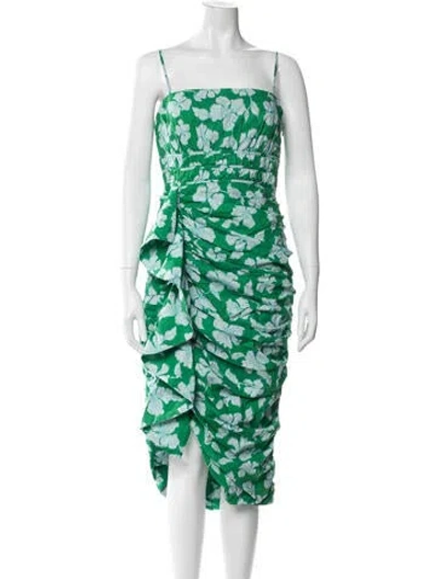 Pre-owned Amur Floral Print Midi Length Dress In Green
