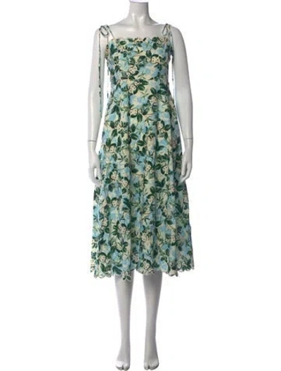 Pre-owned Amur Floral Print Midi Length Dress In Green