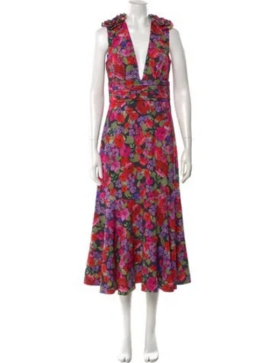 Pre-owned Amur Floral Print Midi Length Dress In Multi