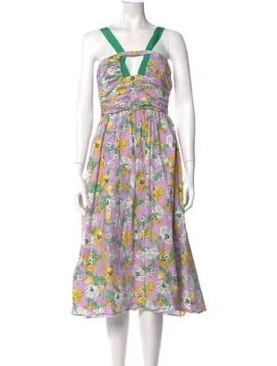 Pre-owned Amur Floral Print Midi Length Dress In Multi
