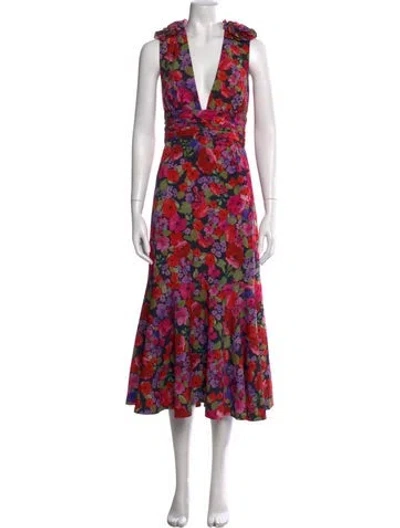 Pre-owned Amur Floral Print Midi Length Dress In Multi