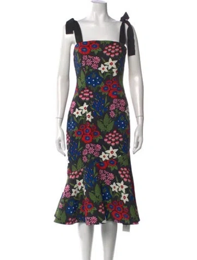 Pre-owned Amur Floral Print Midi Length Dress In Multi