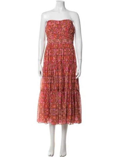 Pre-owned Amur Floral Print Midi Length Dress In Orange