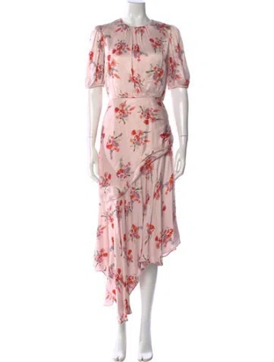Pre-owned Amur Floral Print Midi Length Dress In Pink