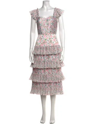 Pre-owned Amur Floral Print Midi Length Dress In Pink