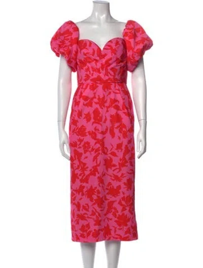 Pre-owned Amur Floral Print Midi Length Dress In Pink