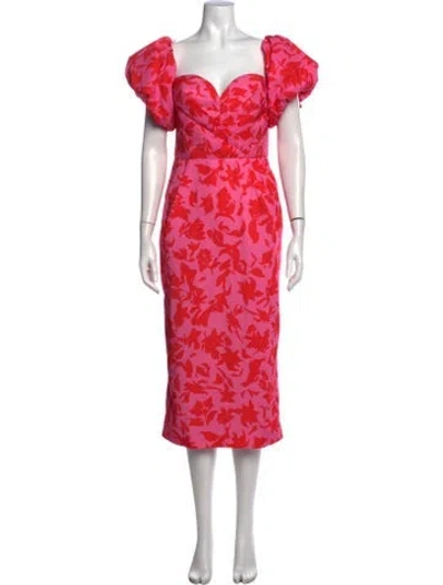 Pre-owned Amur Floral Print Midi Length Dress In Pink