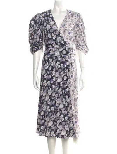 Pre-owned Amur Floral Print Midi Length Dress In Purple
