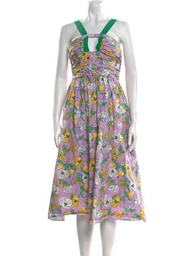 Pre-owned Amur Floral Print Midi Length Dress In Purple