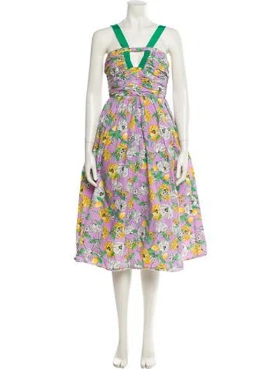 Pre-owned Amur Floral Print Midi Length Dress In Purple