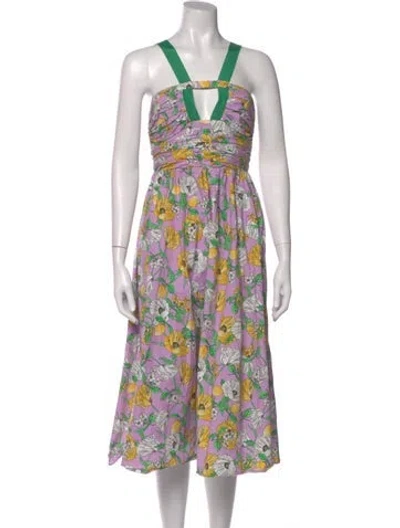Pre-owned Amur Floral Print Midi Length Dress In Purple