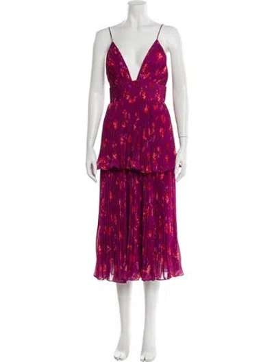 Pre-owned Amur Floral Print Midi Length Dress In Purple