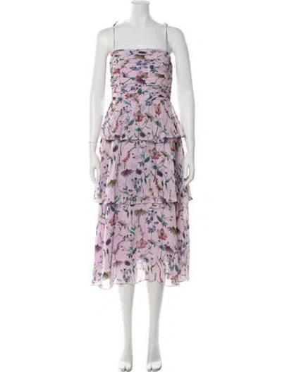 Pre-owned Amur Floral Print Midi Length Dress In Purple