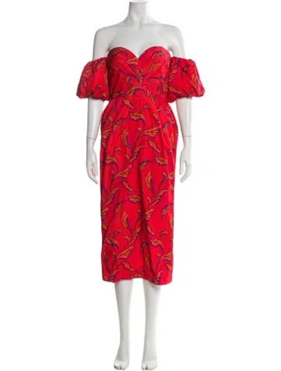 Pre-owned Amur Floral Print Midi Length Dress In Red