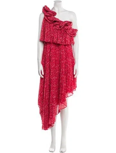 Pre-owned Amur Floral Print Midi Length Dress In Red