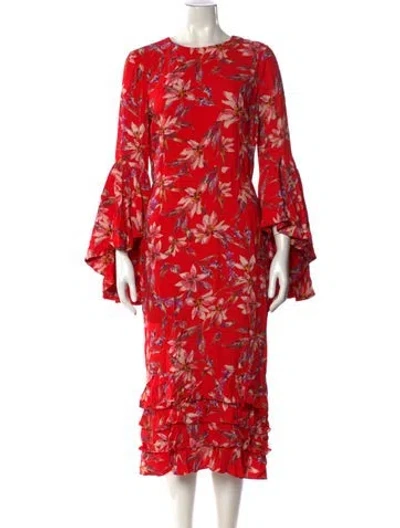 Pre-owned Amur Floral Print Midi Length Dress In Red