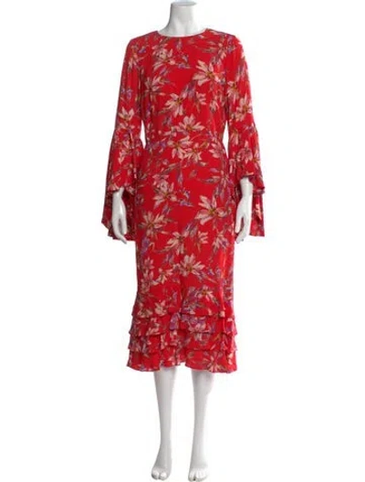 Pre-owned Amur Floral Print Midi Length Dress In Red