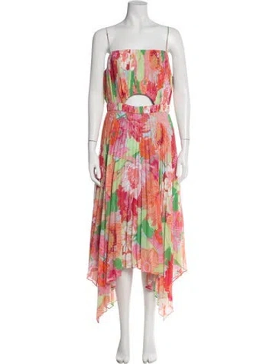 Pre-owned Amur Floral Print Midi Length Dress In Red