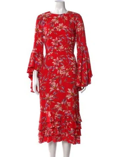 Pre-owned Amur Floral Print Midi Length Dress In Red