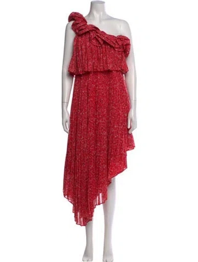 Pre-owned Amur Floral Print Midi Length Dress In Red